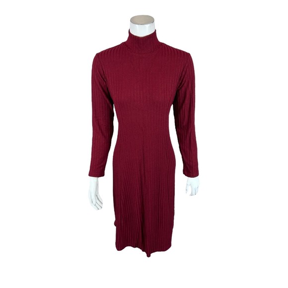 Susan Graver Petite Sweater Rib Knit Mock-Neck Midi Dress Deep Wine PS Size - Picture 1 of 2
